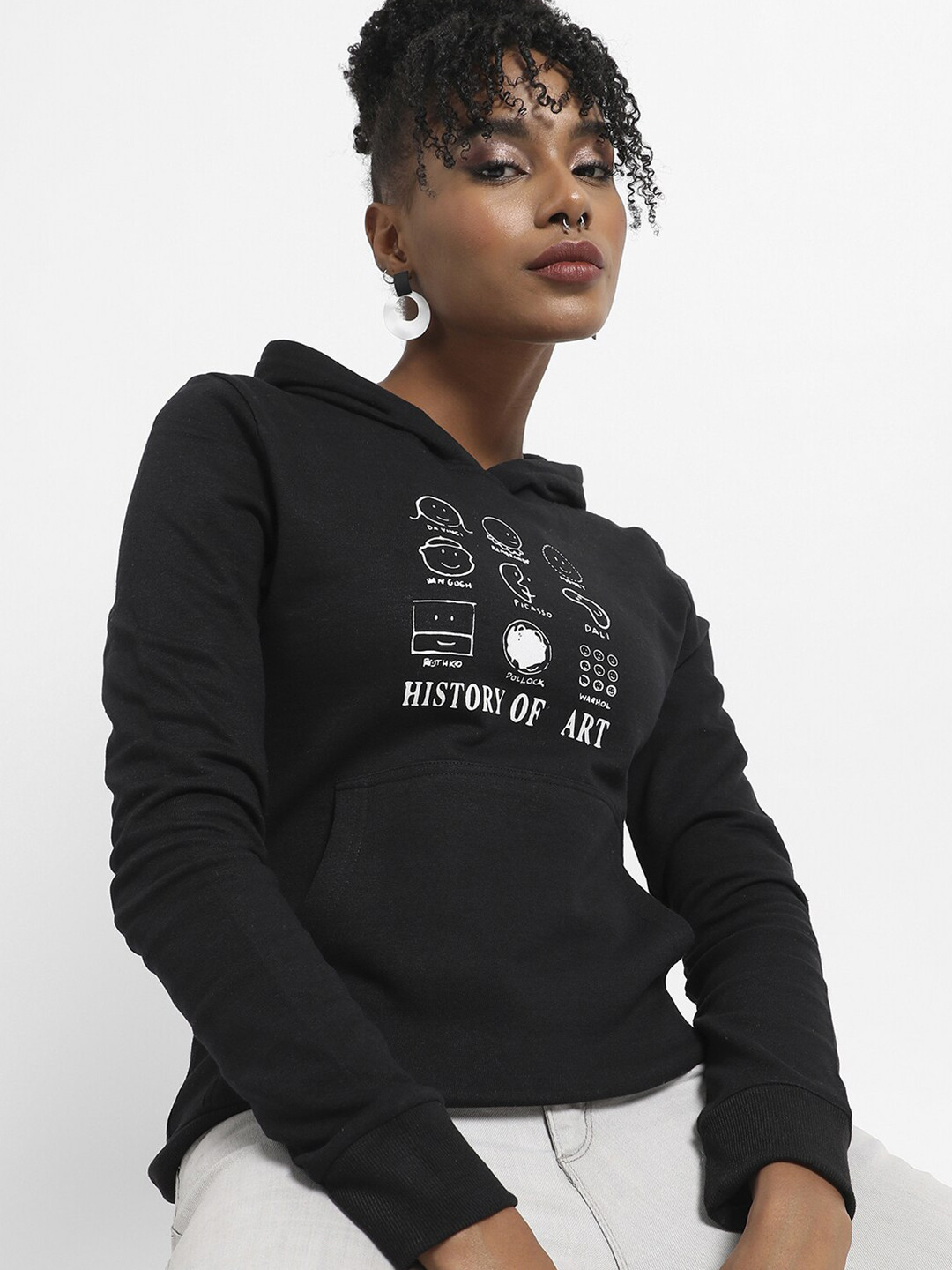 

Campus Sutra Typography Printed Hooded Cotton Sweatshirt, Black