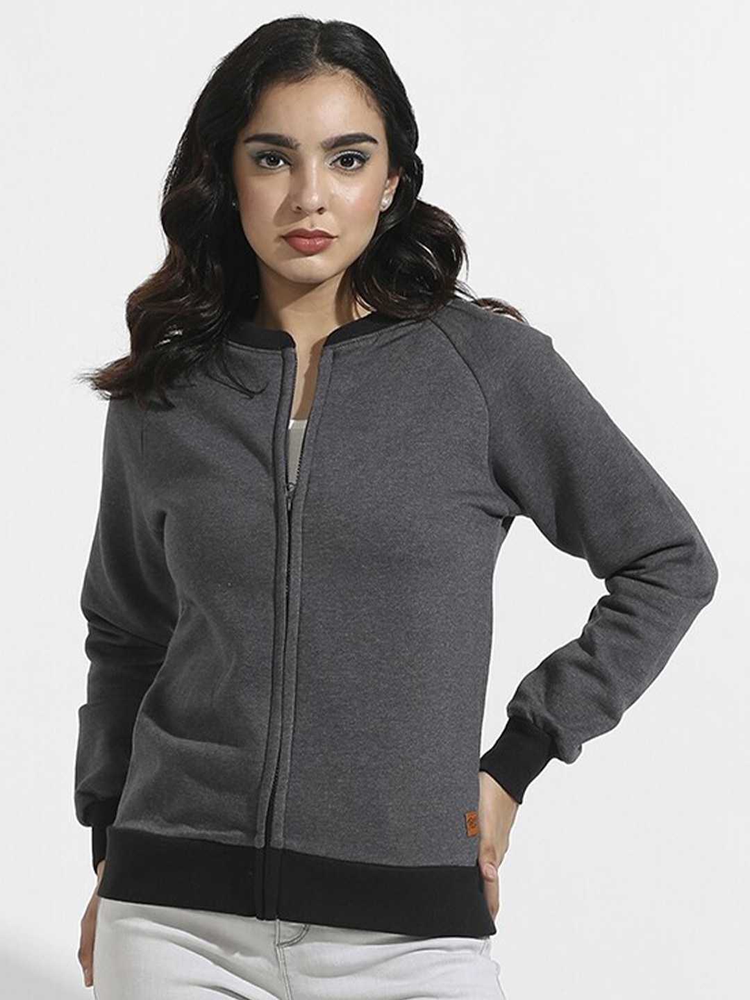 

Campus Sutra Cotton Front Open Sweatshirt, Charcoal