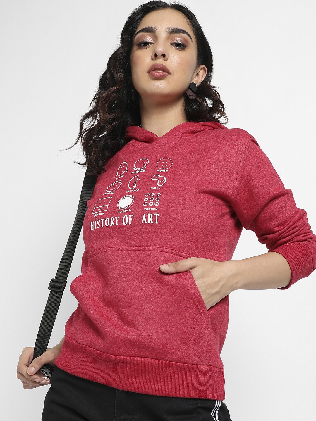 

Campus Sutra Graphic Printed Hooded Cotton Pullover Sweatshirt, Maroon