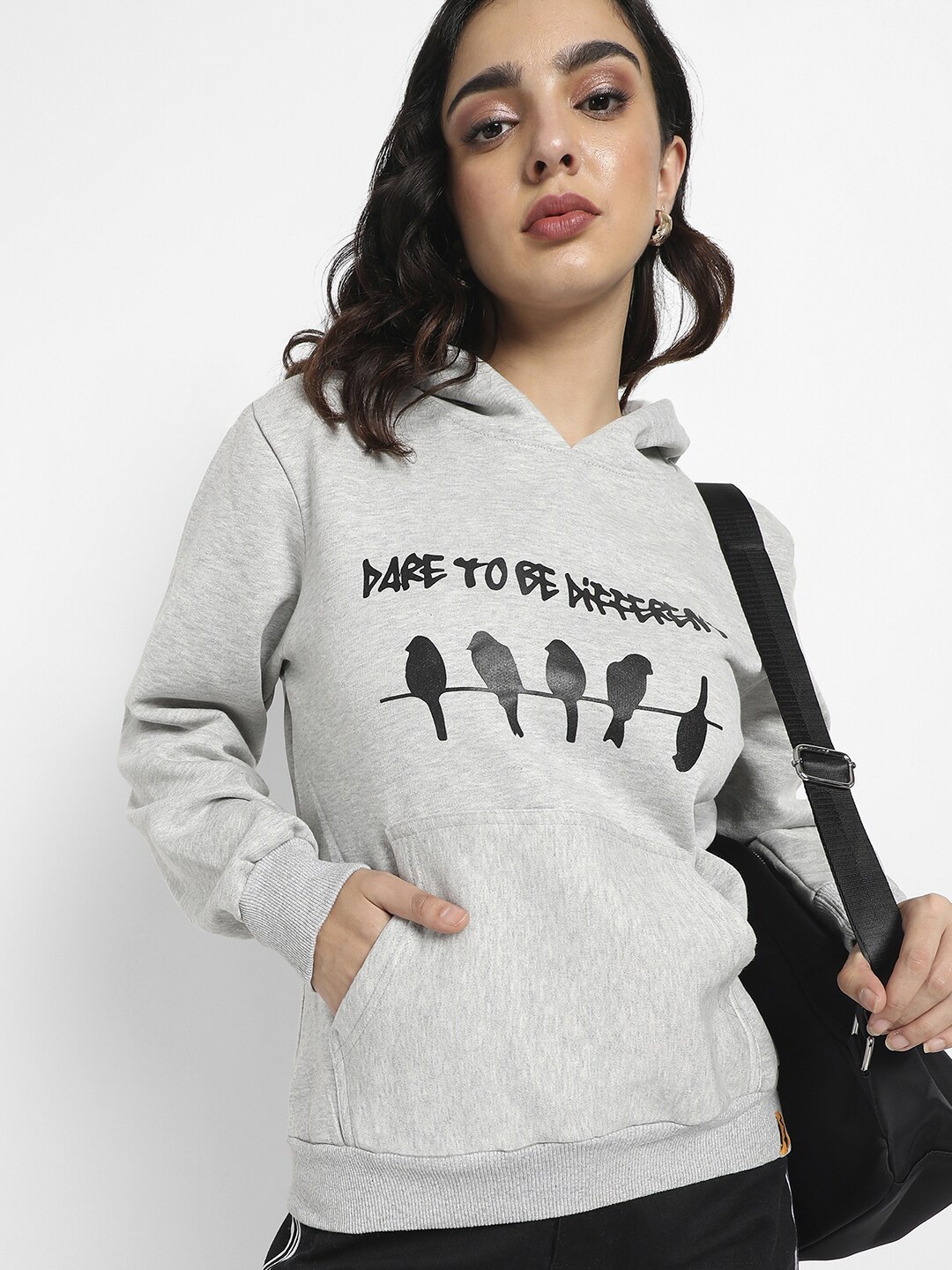 

Campus Sutra Typography Printed Hooded Cotton Sweatshirt, Grey