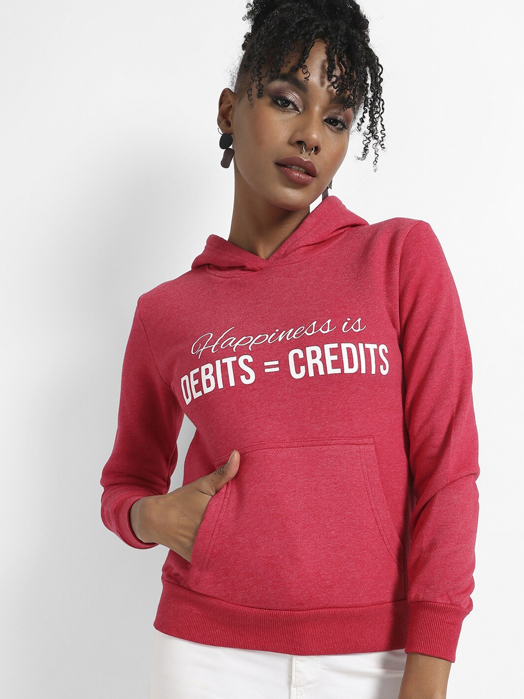 

Campus Sutra Typography Printed Hooded Cotton Pullover Sweatshirt, Red
