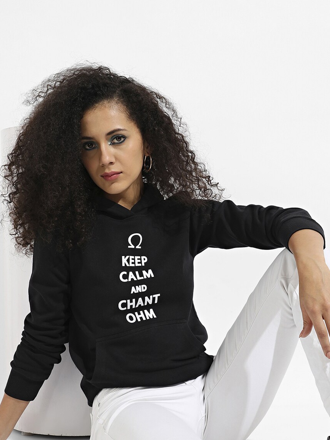 

Campus Sutra Typography Printed Hooded Cotton Sweatshirt, Black
