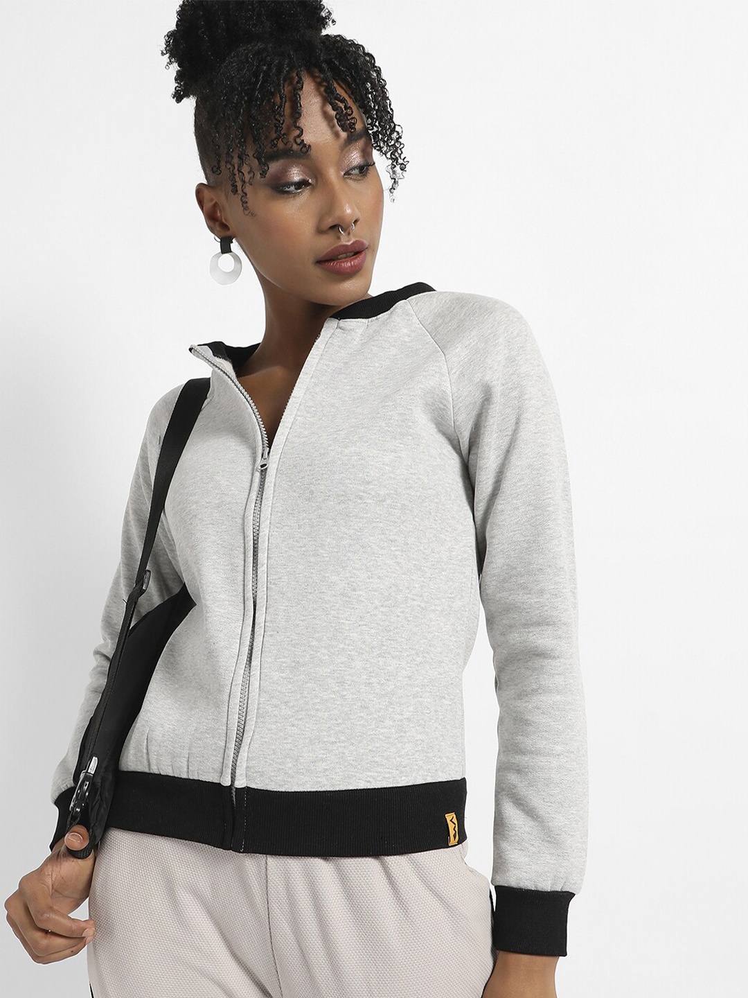 

Campus Sutra Cotton Front Open Sweatshirt, Grey