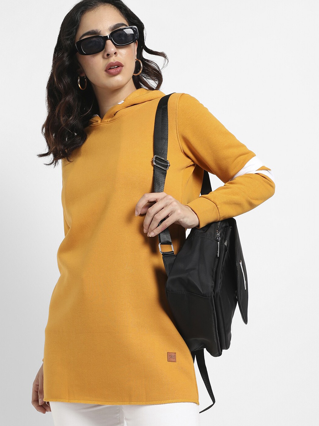 

Campus Sutra Hooded Cotton Pullover Sweatshirt, Mustard