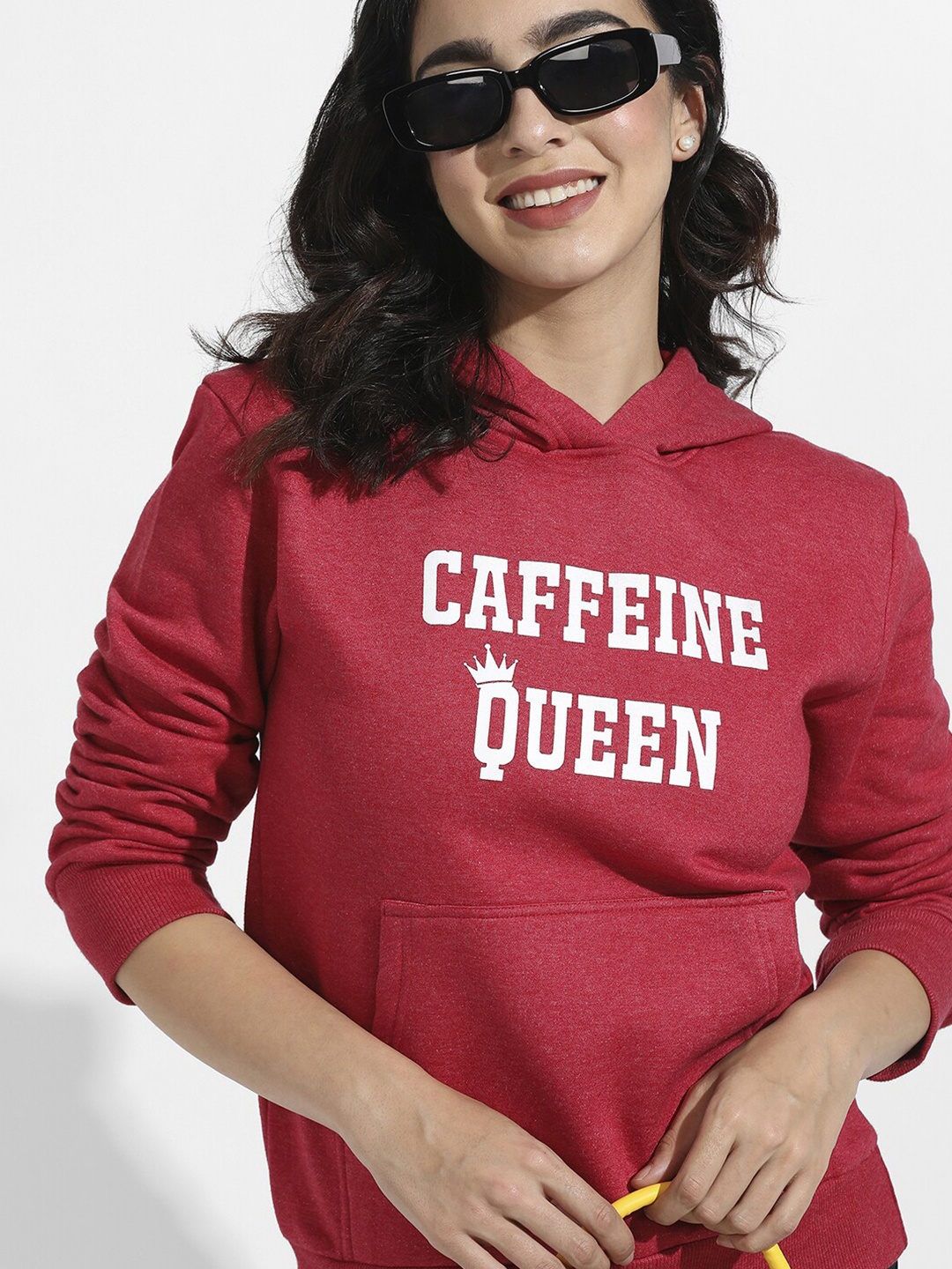 

Campus Sutra Typography Printed Hooded Pullover Cotton Sweatshirt, Red