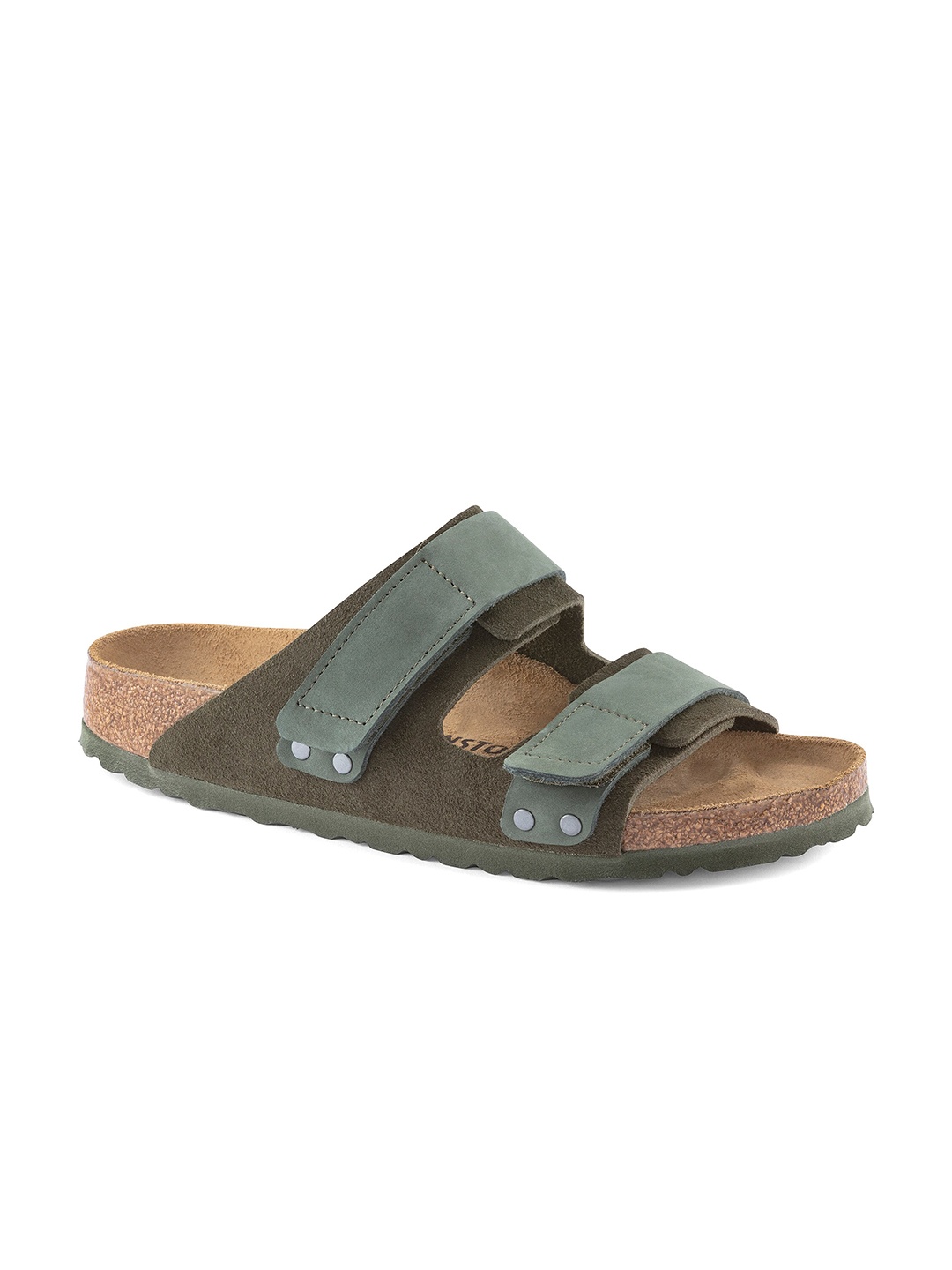 

Birkenstock Uji Thyme Narrow Width Nubuck/Suede Leather Two-Strap Sandals, Olive