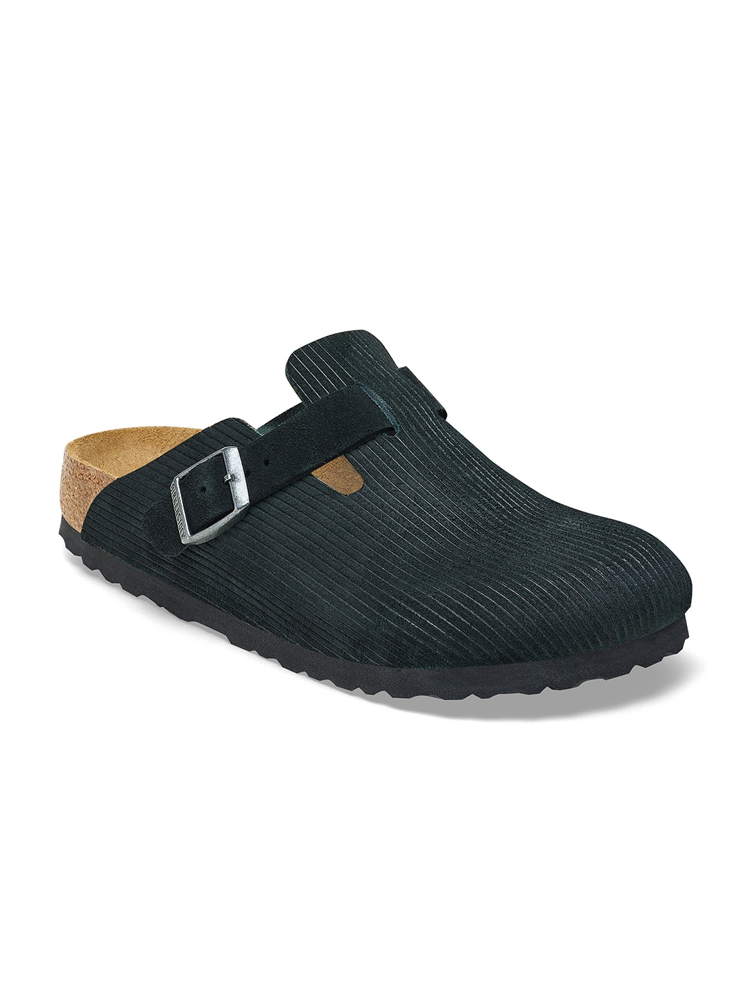 

Birkenstock Boston Black Narrow Width Suede Embossed Clogs