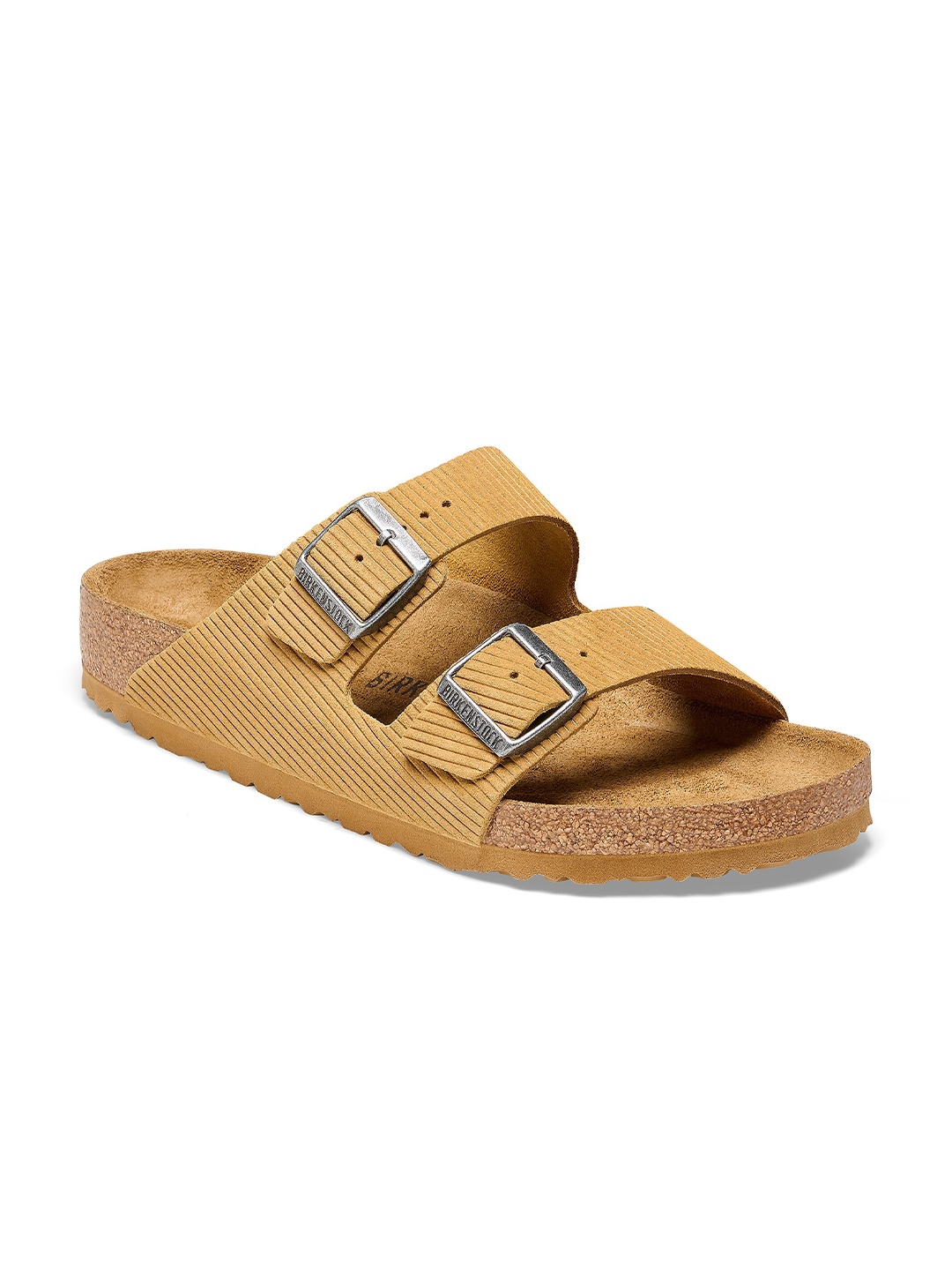 

Birkenstock Arizona Corduroy Cork Brown Regular Width Suede Embossed Two-Strap Sandals, Camel brown