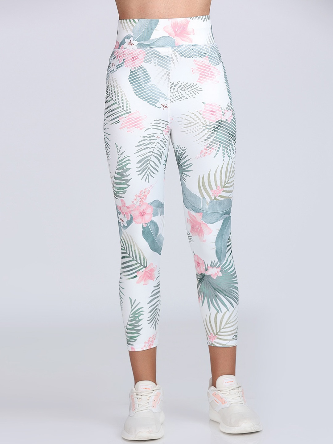 

Apraa & Parma Women Tropical Printed Dry Fit Cropped High-Rise Running Tights, White