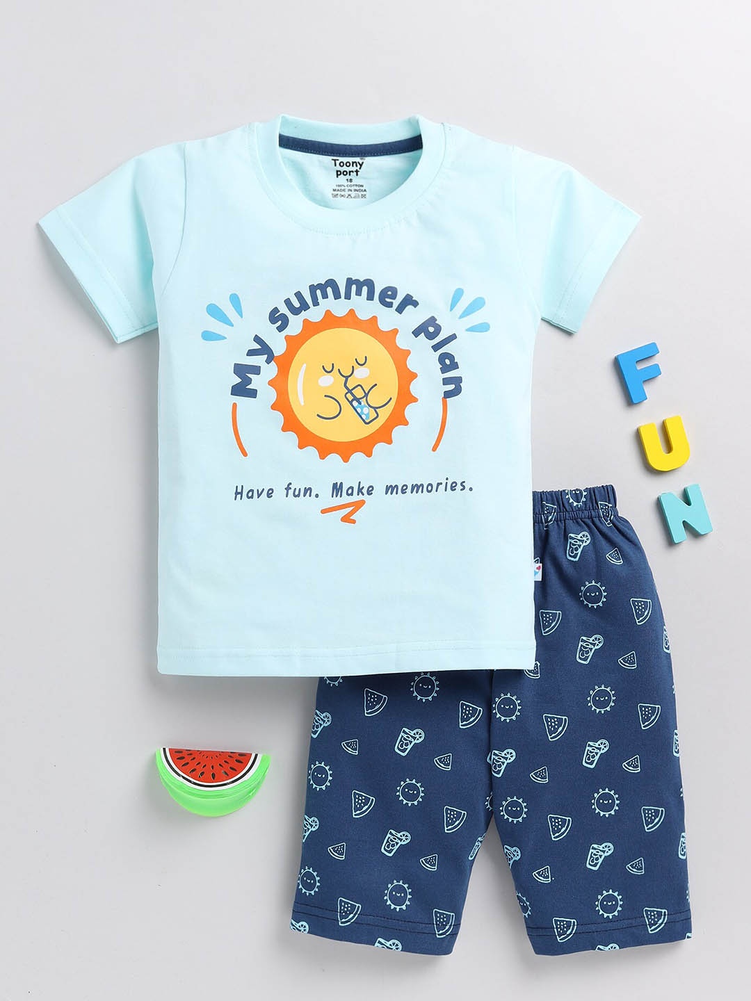

Toonyport Boys Printed Pure Cotton T-shirt with Shorts, Blue