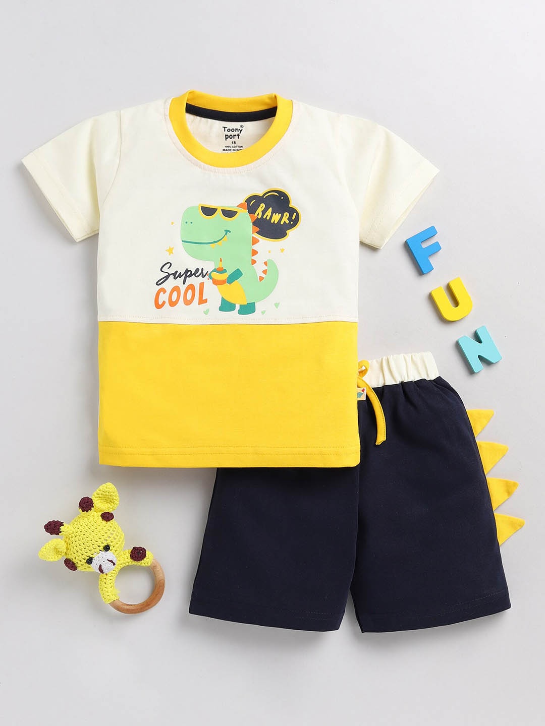 

Toonyport Boys Printed Pure Cotton T-shirt with Shorts, Yellow