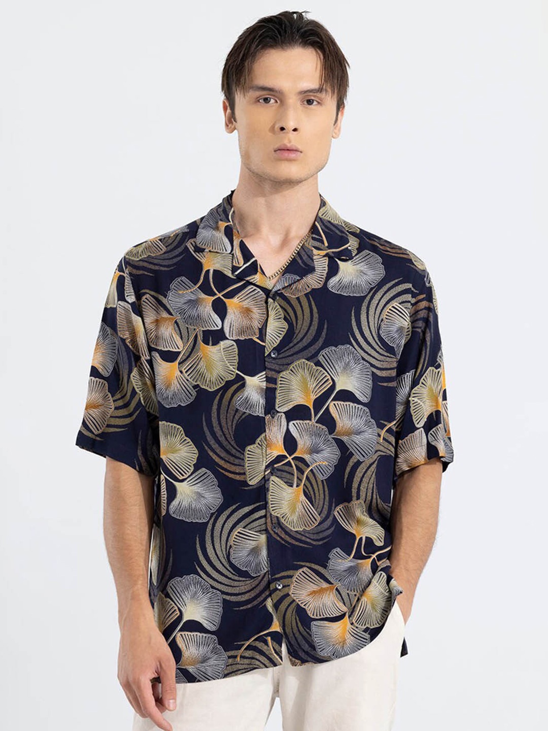 

Snitch Oversized Fit Floral Printed Casual Shirt, Grey