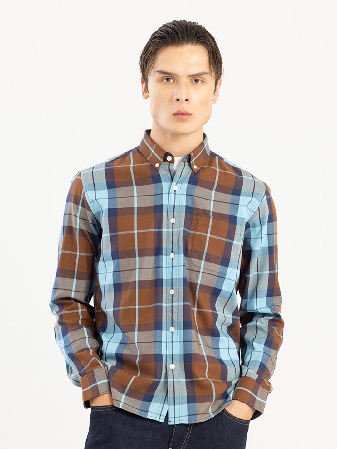 

Snitch Slim Fit Tartan Checks Casual Shirt, Brown