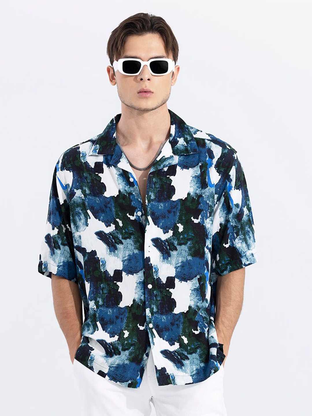 

Snitch Abstract Printed Oversized Casual Shirt, Blue