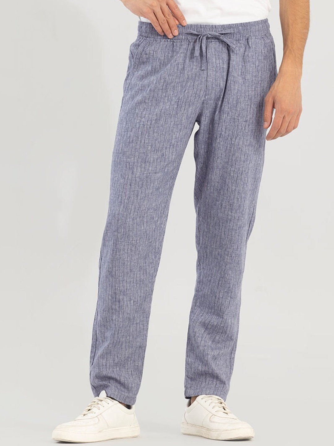 

Snitch Men Relaxed Straight Fit Cotton Linen Trousers, Blue
