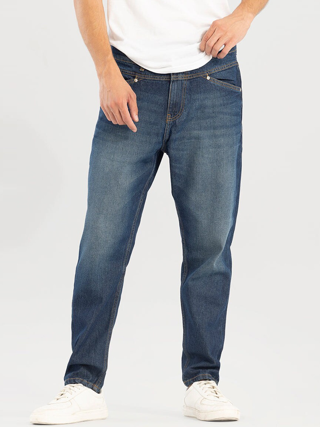 

Snitch Men Skinny Fit Low Distress Light Fade Stretchable Jeans, Blue