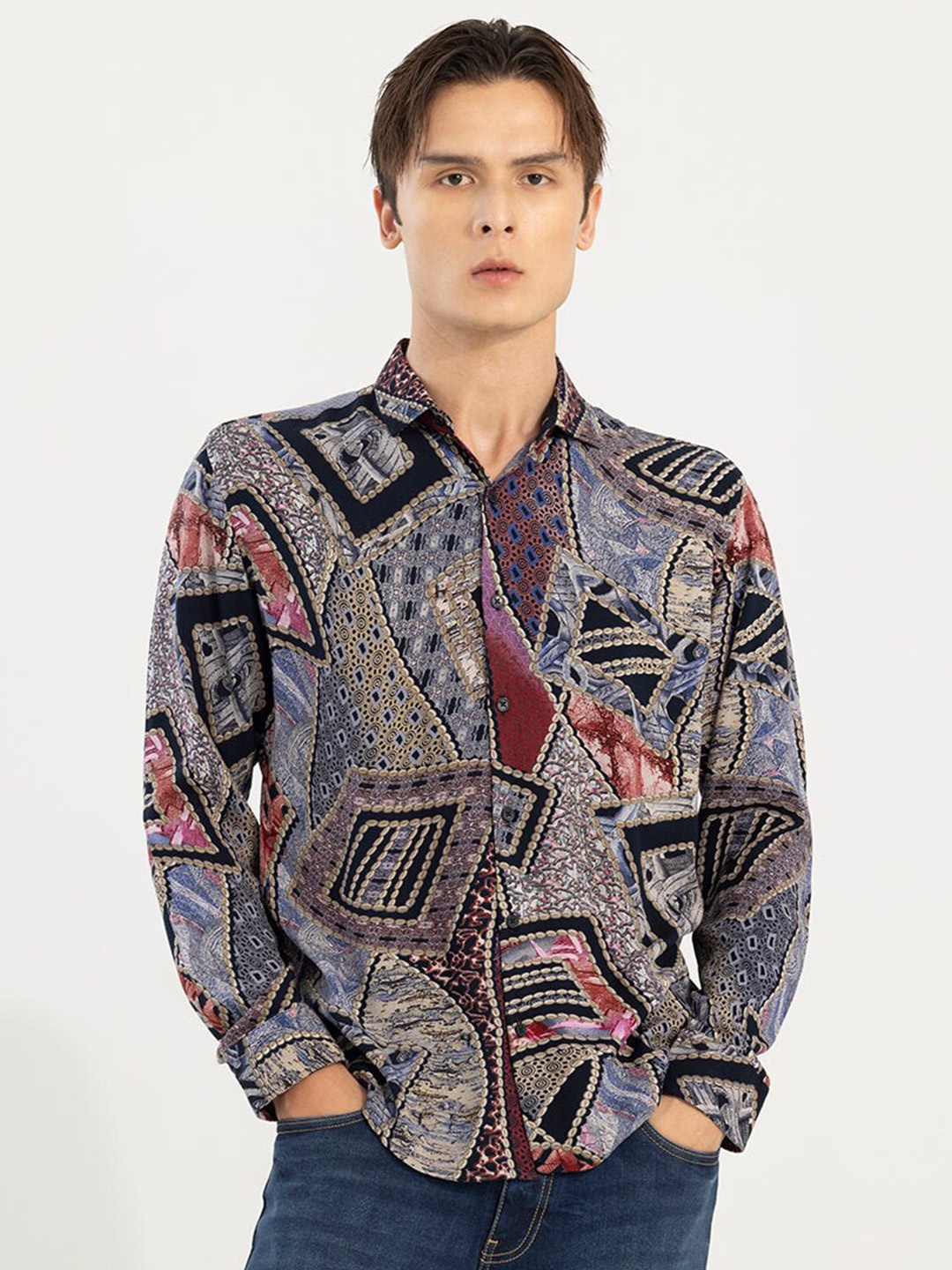 

Snitch Slim Fit Abstract Printed Casual Shirt, Grey