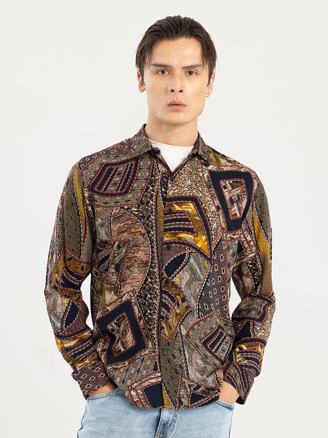 

Snitch Slim Fit Abstract Printed Casual Shirt, Yellow