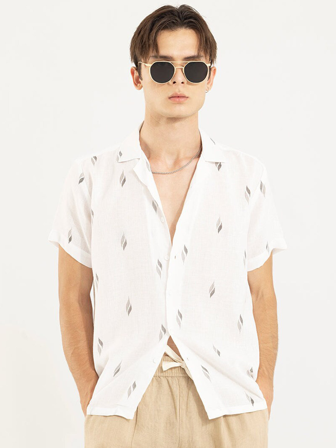 

Snitch Geometric Printed Casual Shirt, White