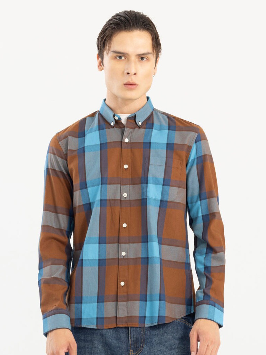 

Snitch Checked Cotton Casual Shirt, Rust