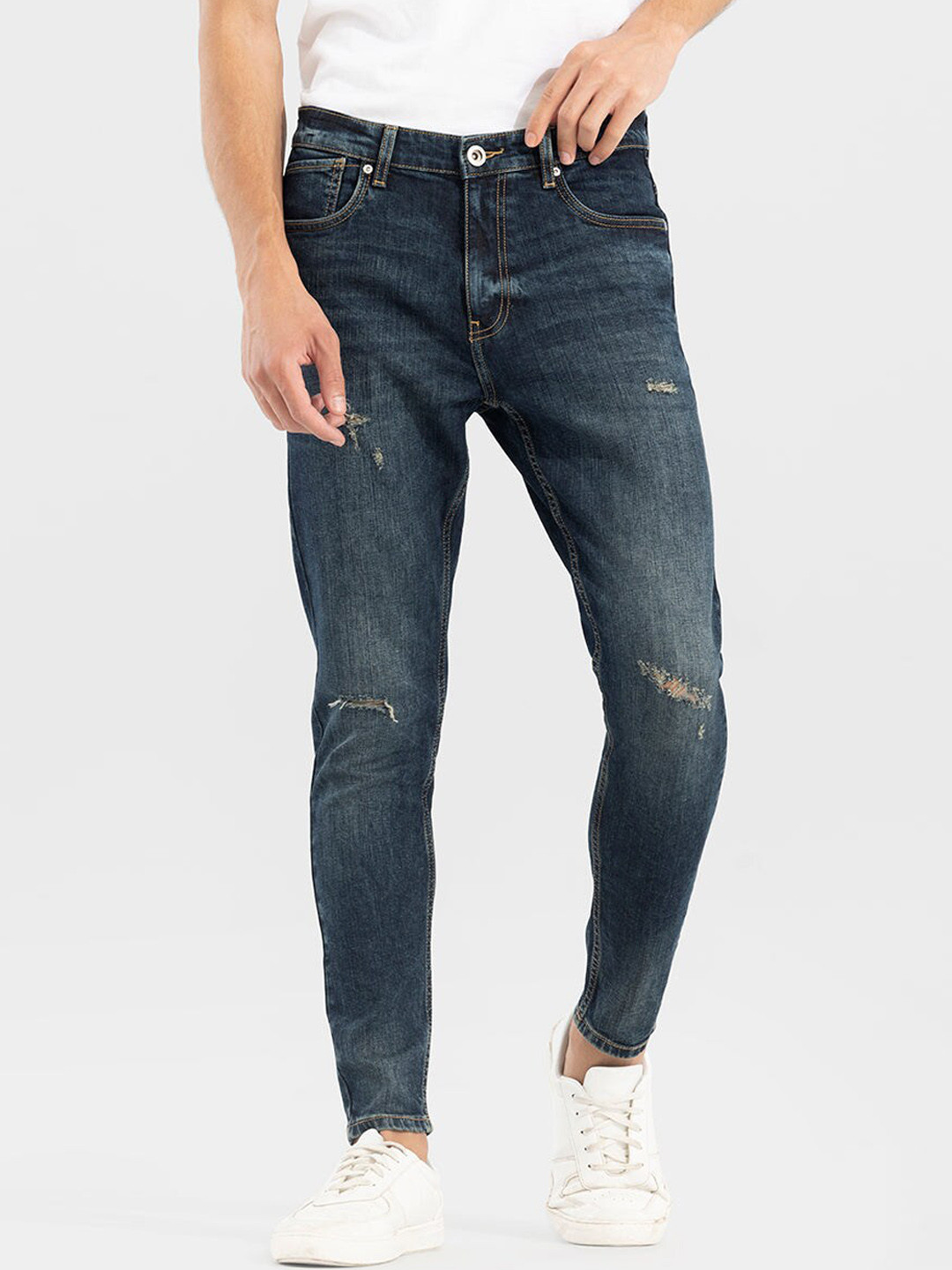 

Snitch Men Skinny Fit Low Distress Light Fade Stretchable Jeans, Blue