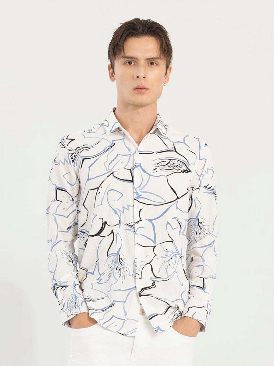 

Snitch Slim Fit Floral Printed Casual Shirt, White