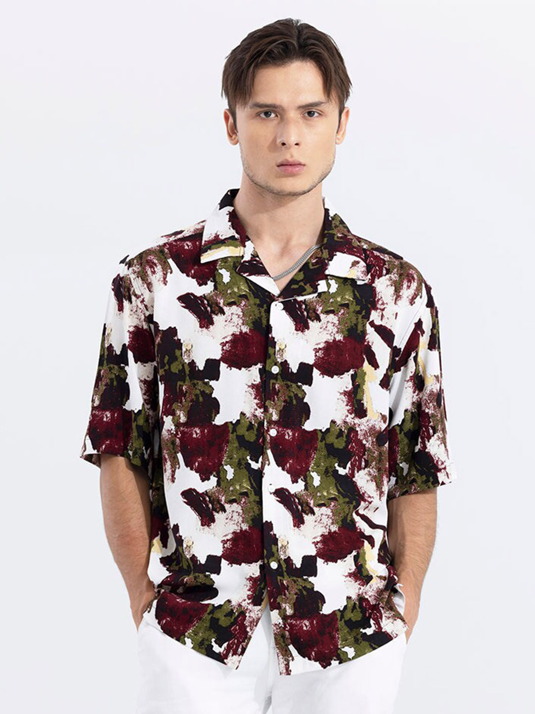

Snitch Oversized Fit Abstract Printed Casual Shirt, White