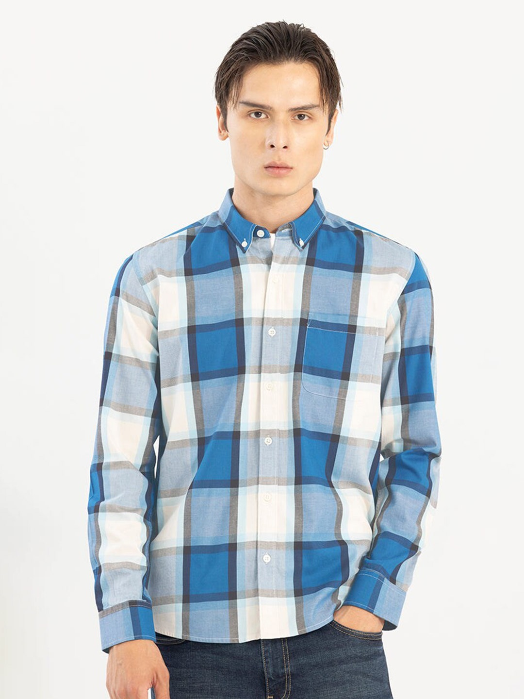 

Snitch Checked Cotton Casual Shirt, Blue