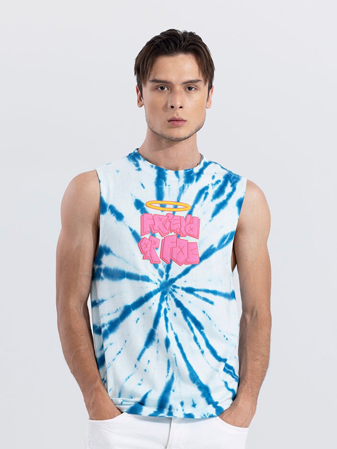 

Snitch Tie & Dye Dyed Round Neck Applique T-shirt, Blue