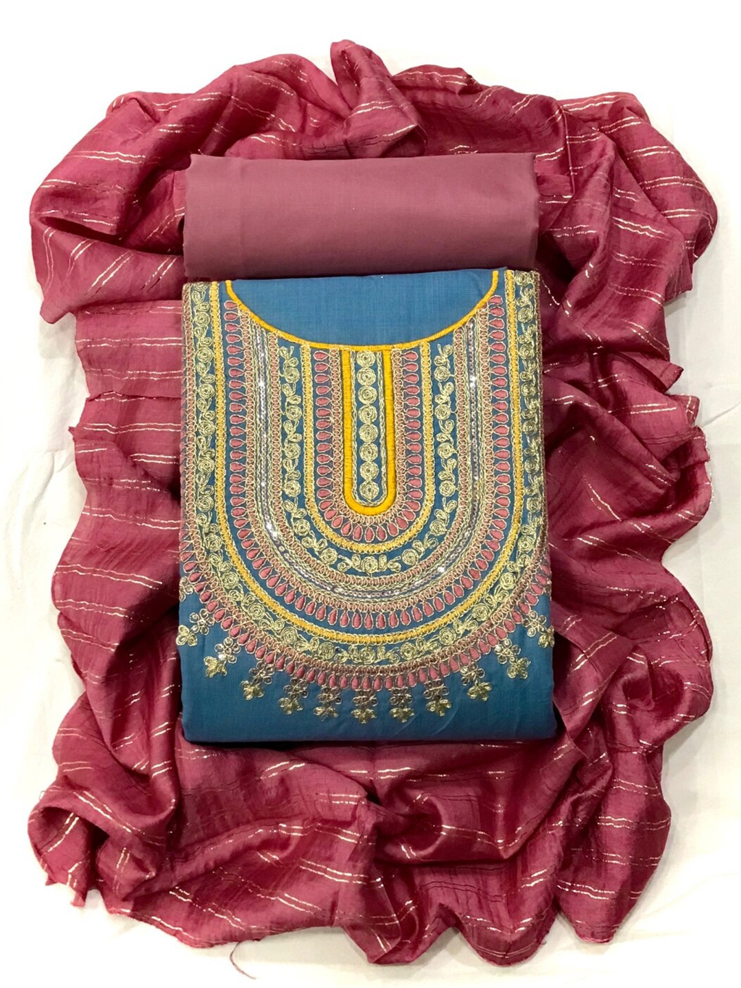 

Angroop Ethnic Motifs Embroidered Unstitched Dress Material, Blue
