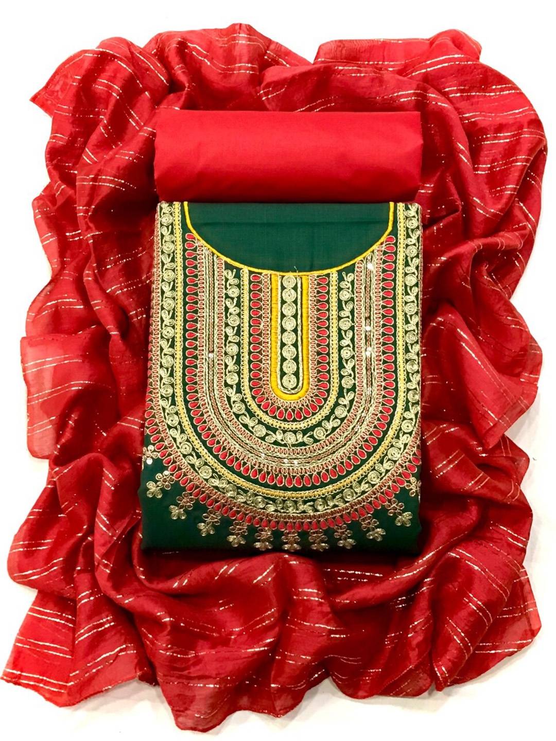 

Angroop Ethnic Motifs Embroidered Unstitched Dress Material, Green