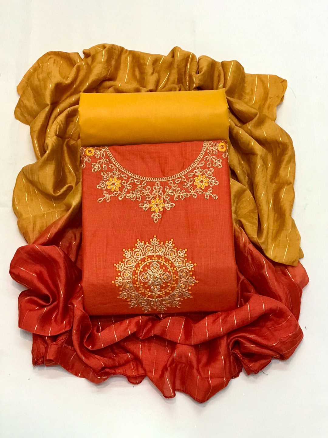 

Angroop Ethnic Motifs Embroidered Unstitched Dress Material, Orange