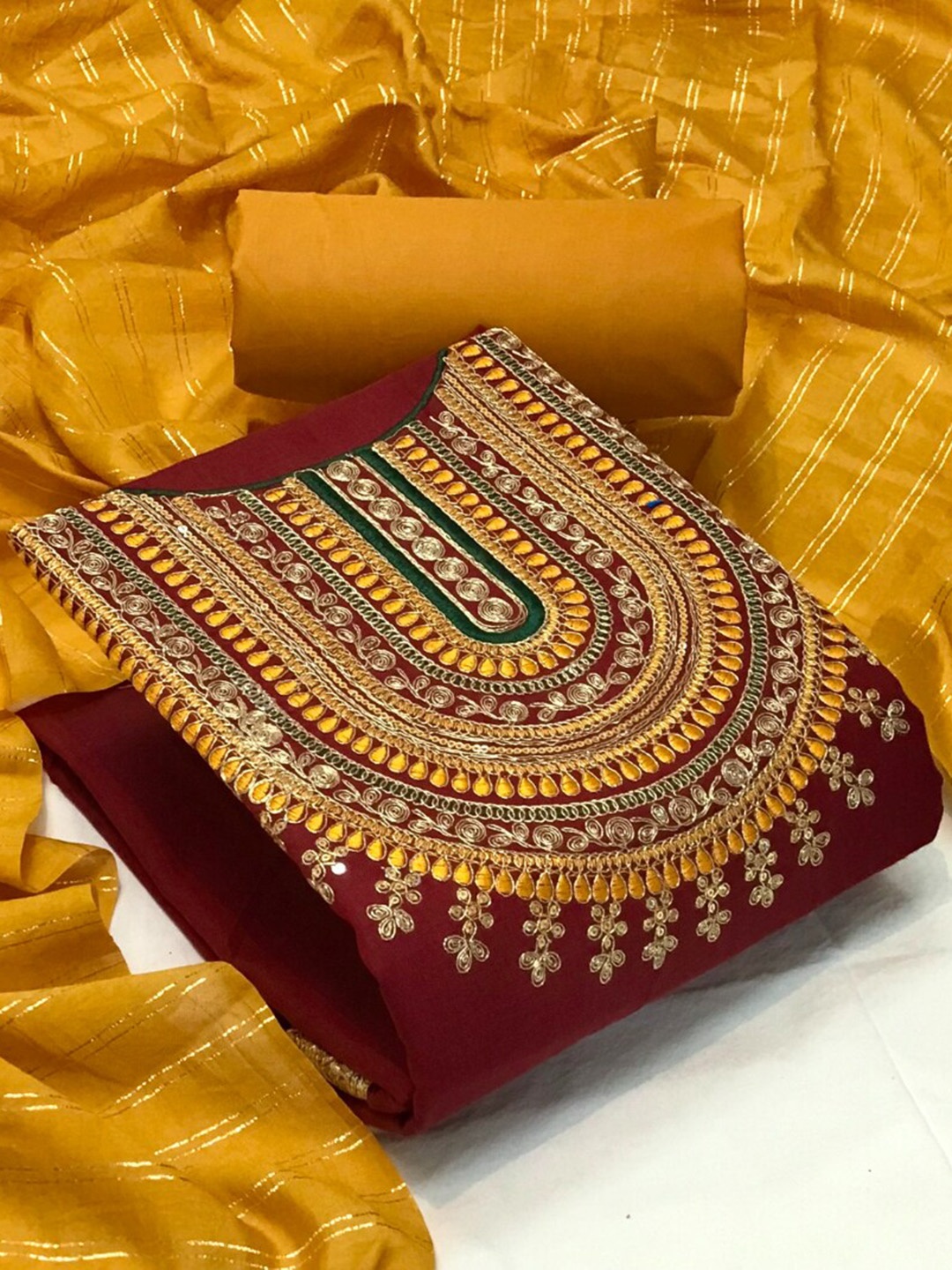 

Angroop Ethnic Motifs Embroidered Unstitched Dress Material, Maroon
