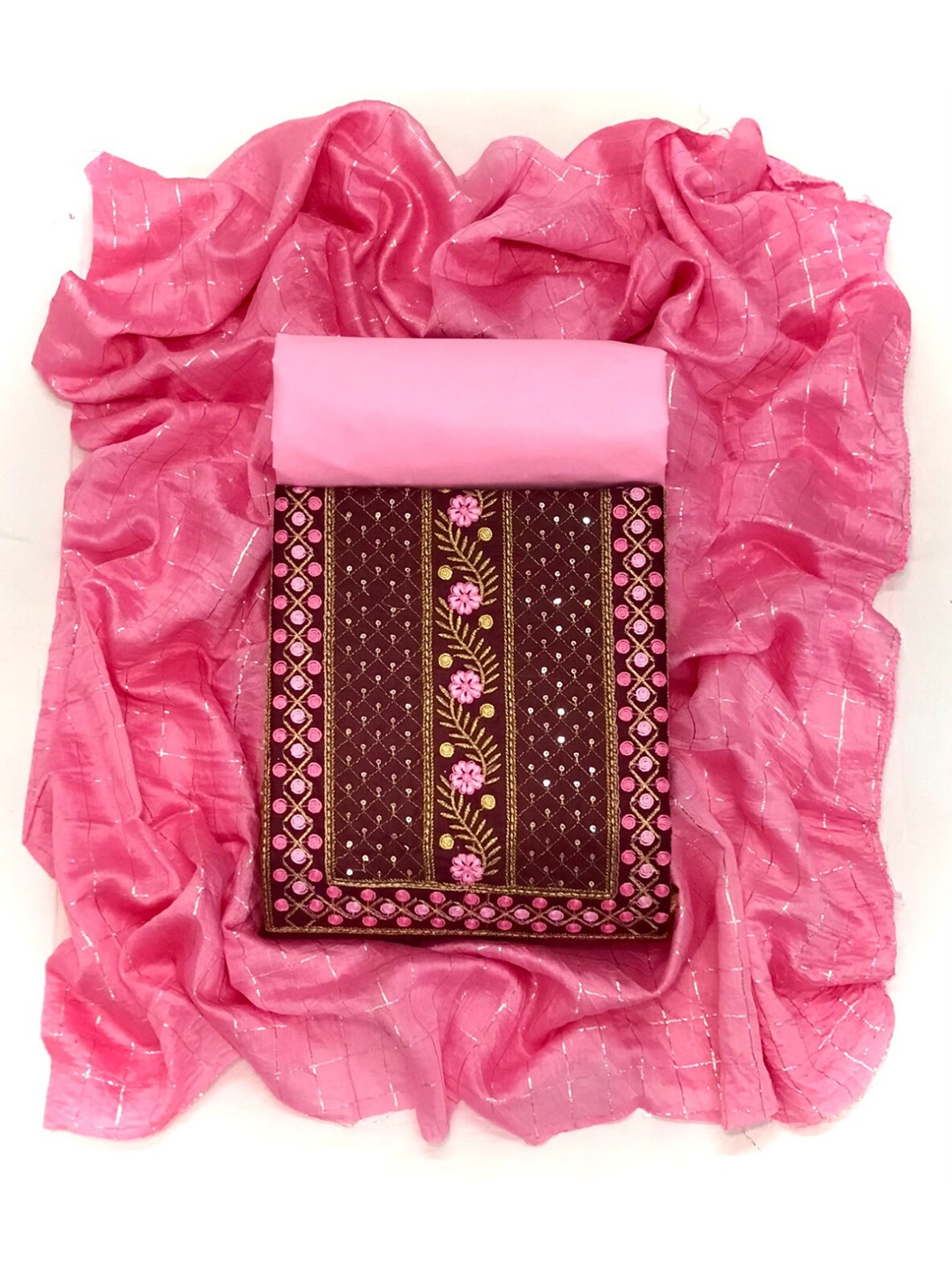 

Angroop Ethnic Motif Embroidered Unstitched Dress Material, Magenta