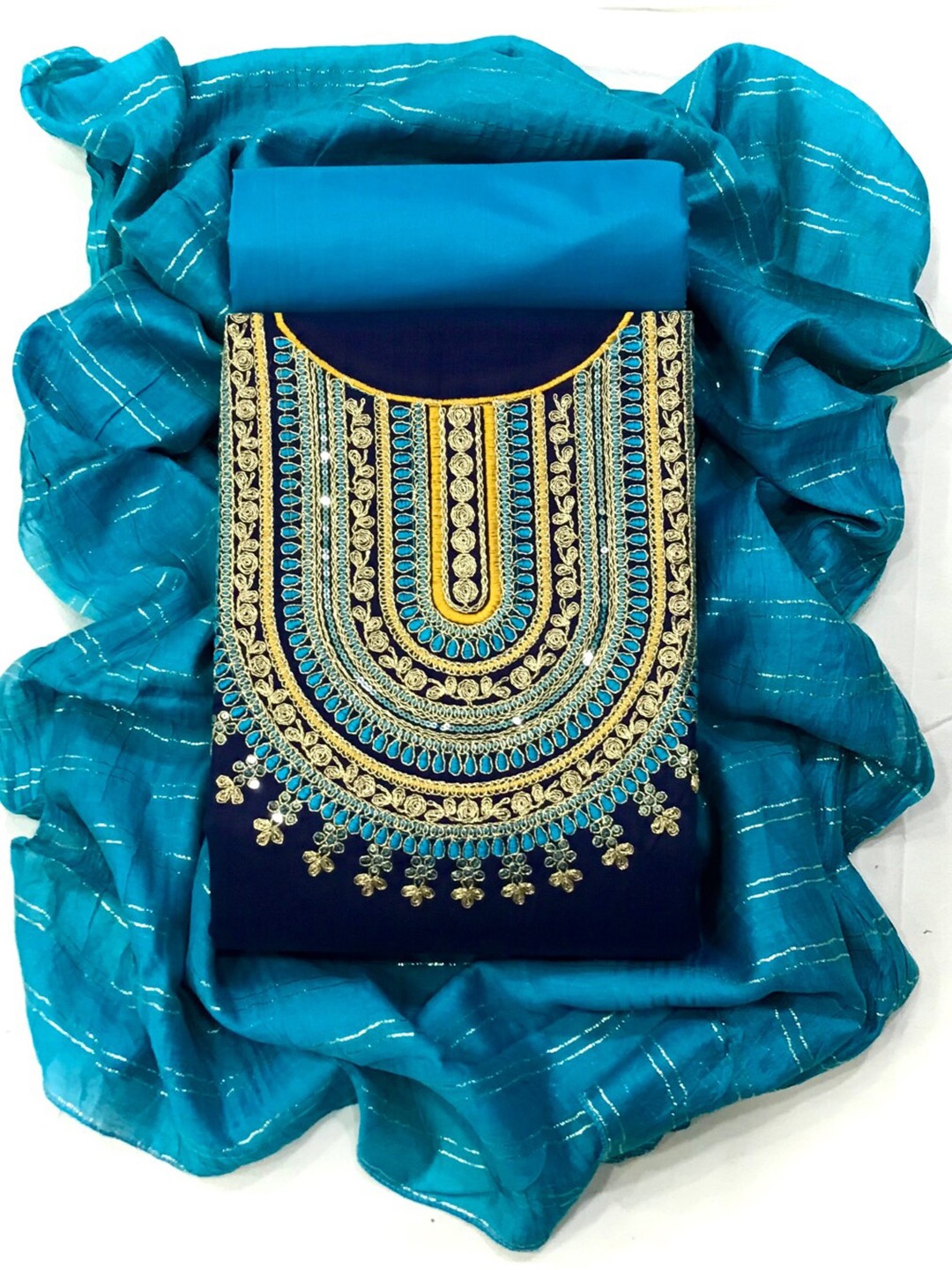 

Angroop Ethnic Motifs Embroidered Unstitched Dress Material, Navy blue
