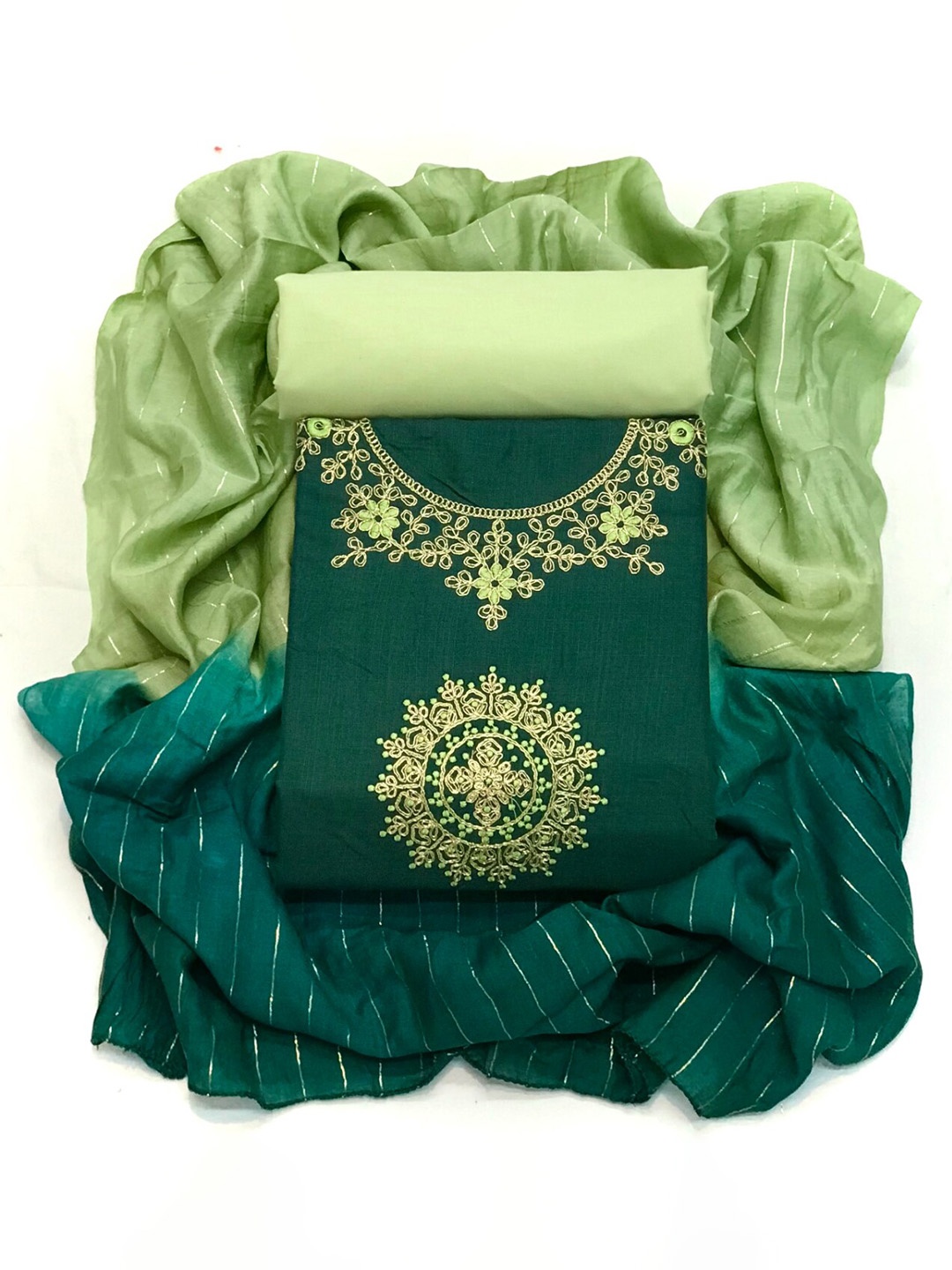 

Angroop Ethnic Motifs Embroidered Unstitched Dress Material, Green