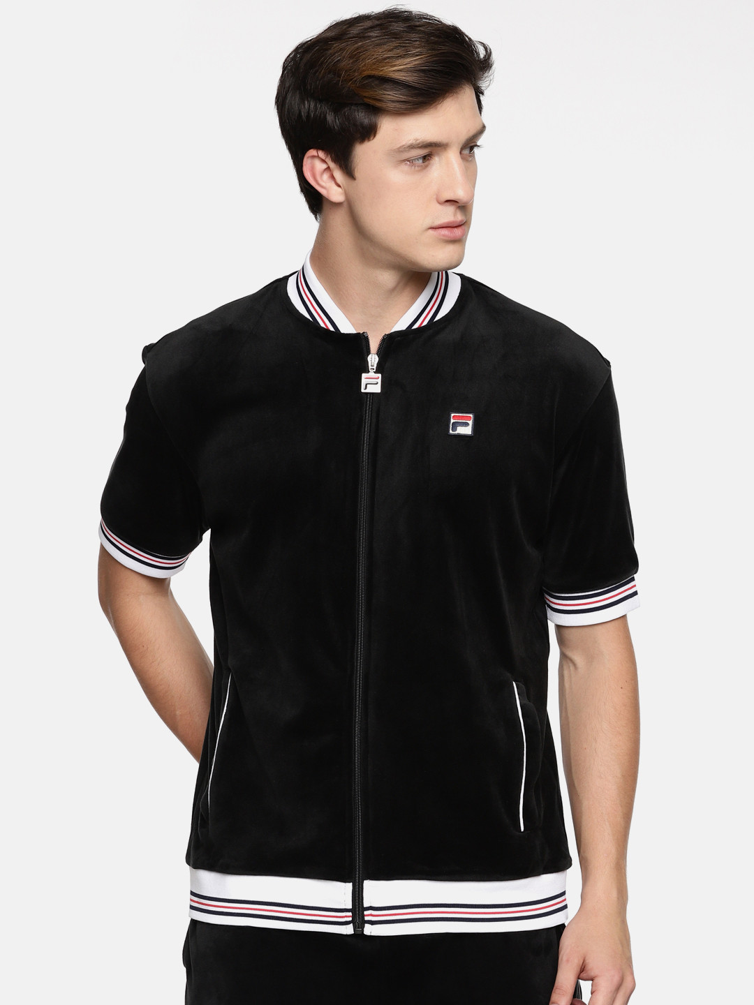 

FILA Men Black Solid Open Front Jacket