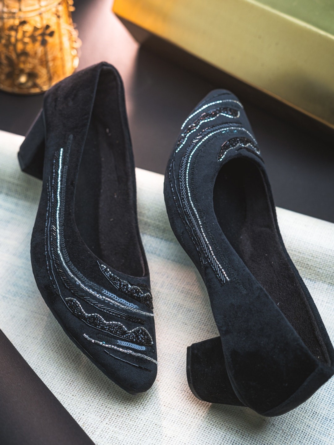 

NR By Nidhi Rathi Embellished Block Heel Pumps, Black