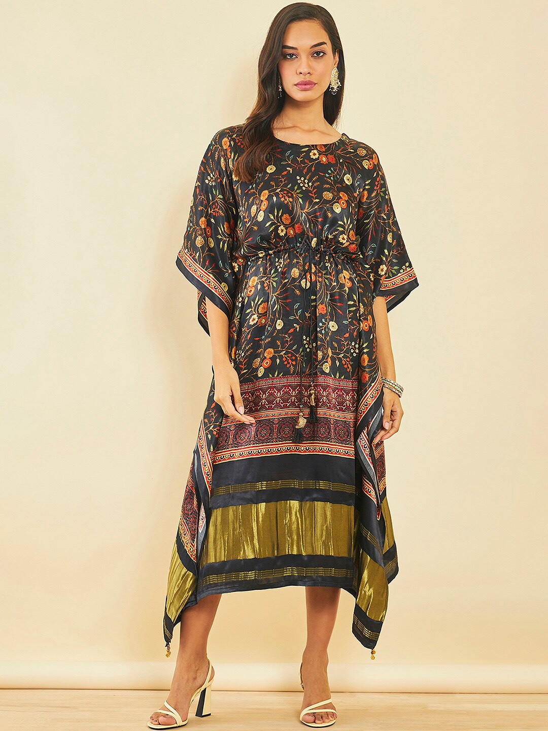 

Soch Floral Printed Kaftan Midi Ethnic Dress, Black