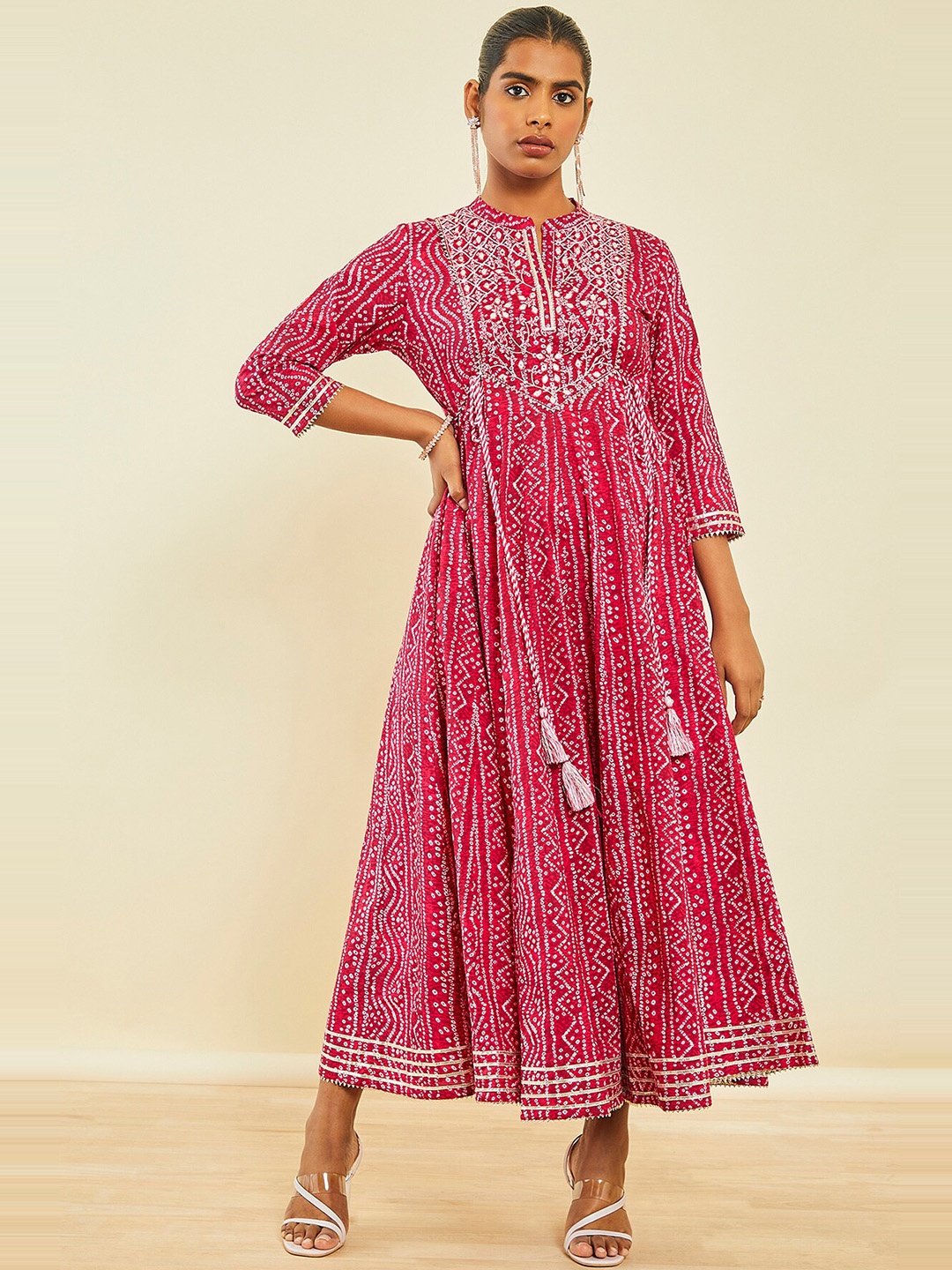 

Soch Bandhani Printed Maxi Ethnic Dress, Pink