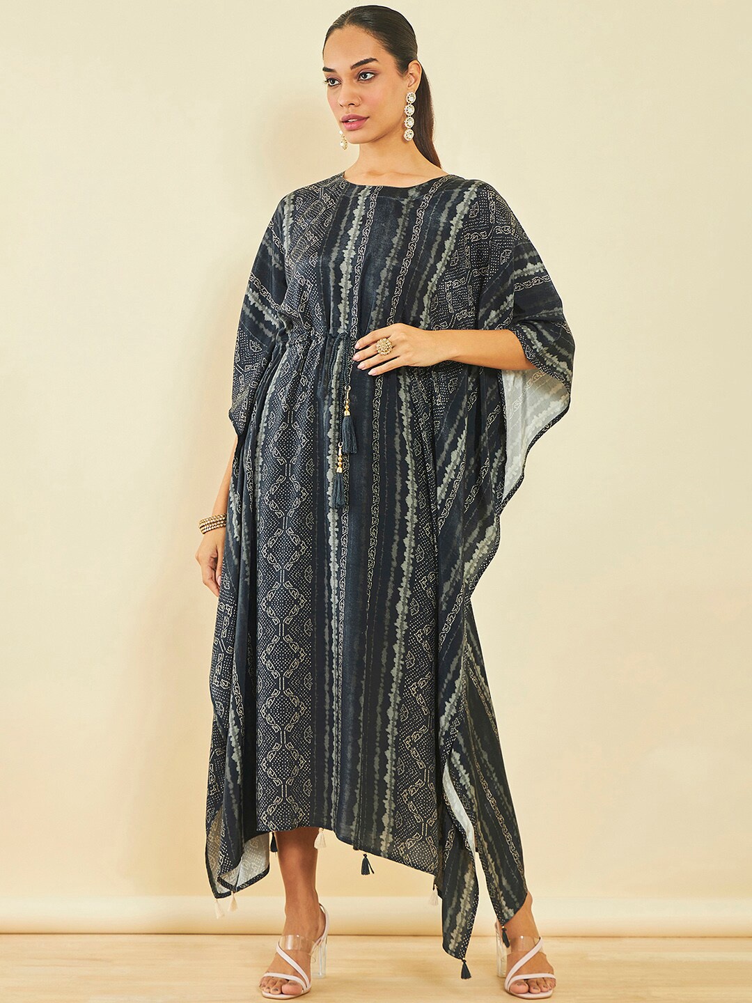 

Soch Ethnic Motifs Printed Kaftan Midi Ethnic Dress, Black