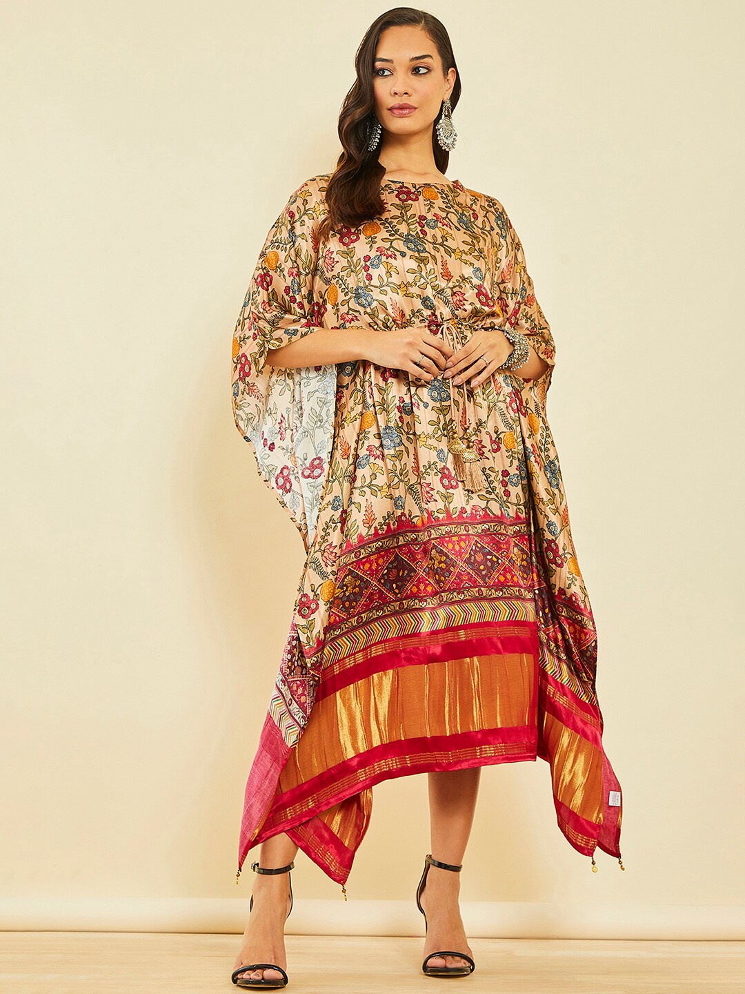 

Soch Floral Printed Kaftan Midi Dress, Beige