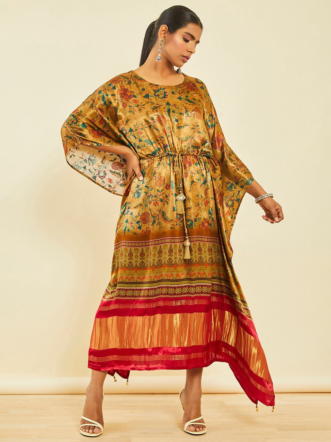 

Soch Floral Printed Kaftan Midi Ethnic Dress, Olive