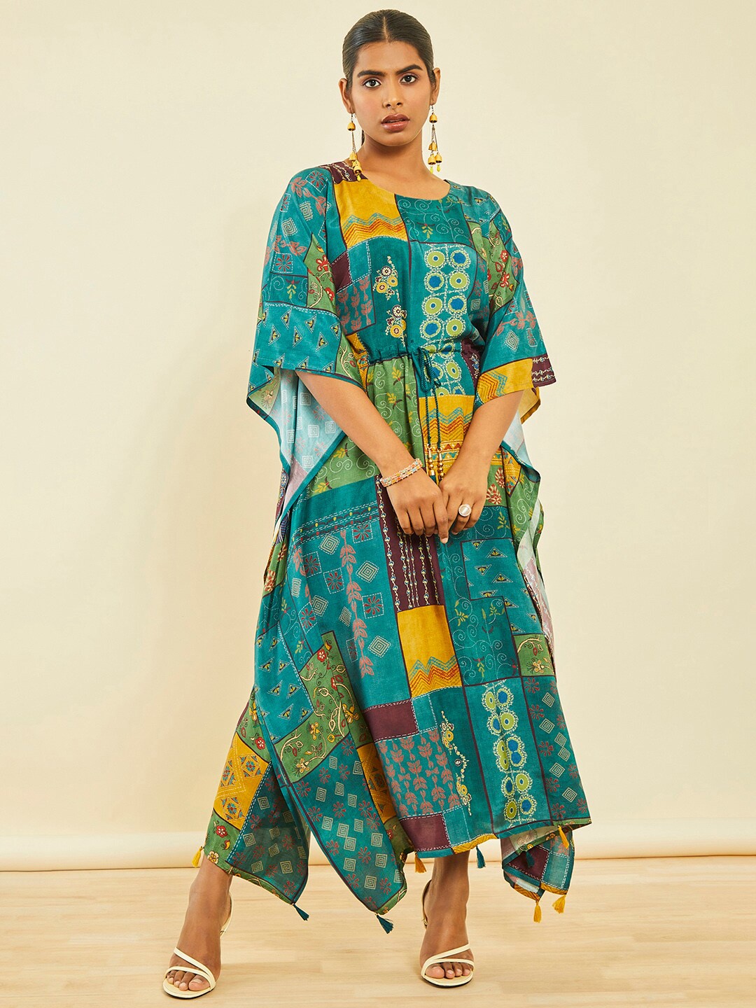 

Soch Geometric Printed Extended Sleeves Maxi Kaftan Ethnic Dress, Blue
