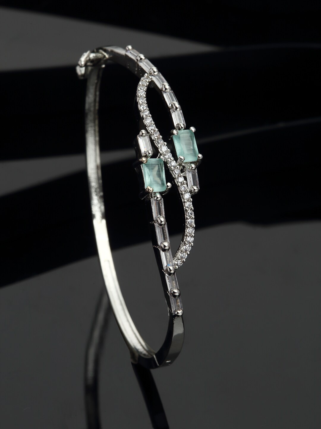 

ZENEME Rhodium-Plated American Diamond-Studded Kada Bracelet, Silver