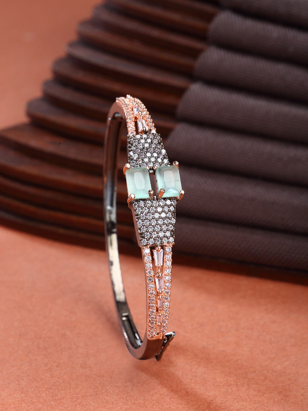 

ZENEME Rose Gold-Plated Brass American Diamond-Studded Kada Bracelet