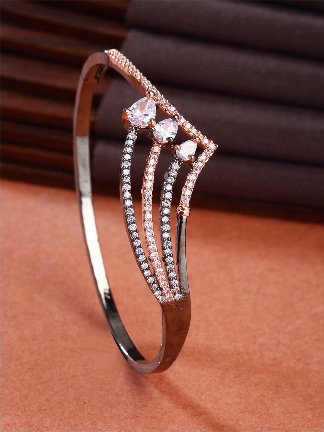 

ZENEME Rose Gold-Plated Brass American Diamond-Studded Kada Bracelet