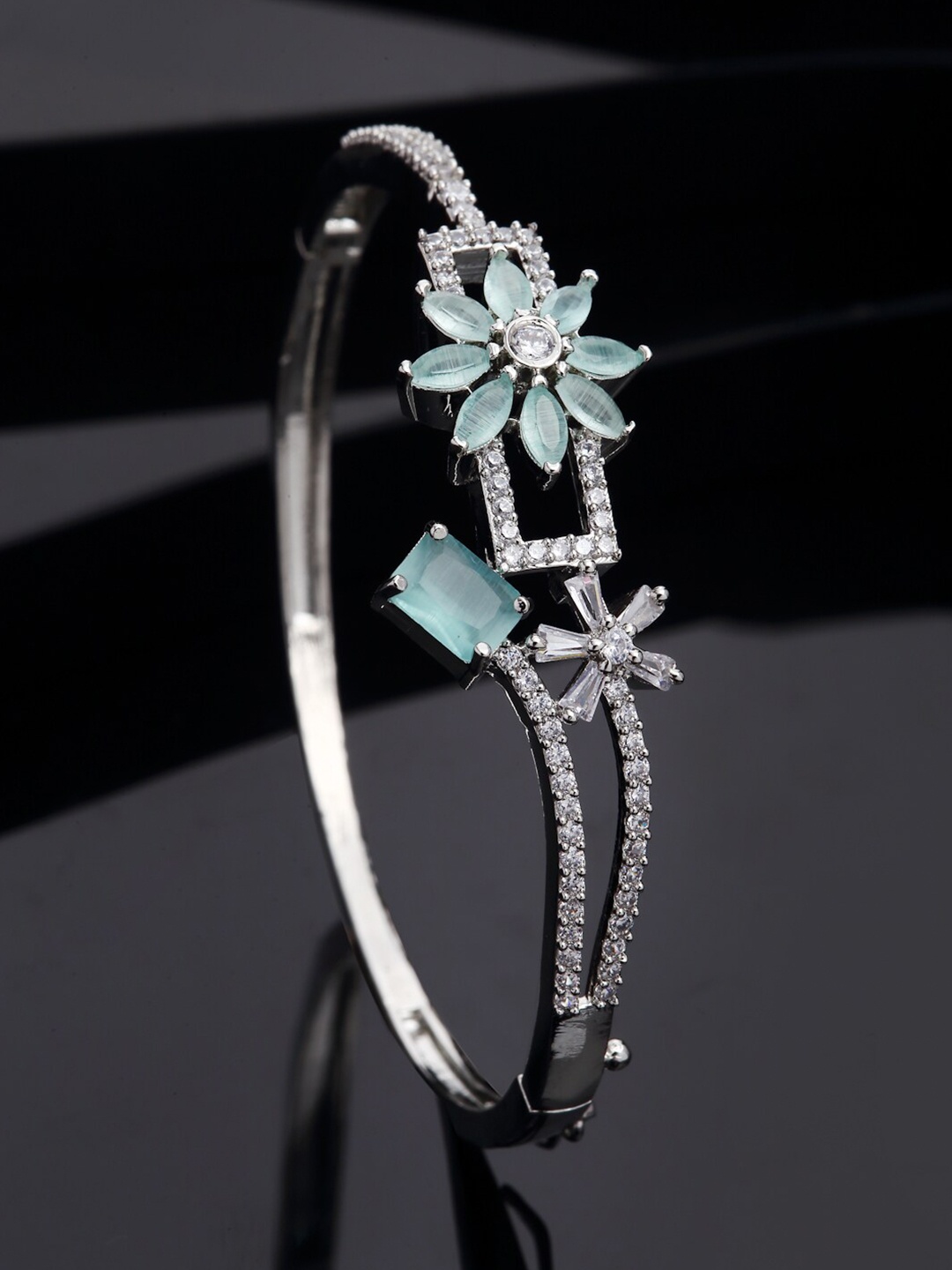 

ZENEME Rhodium-Plated American Diamond Studded Kada Bracelet, Silver