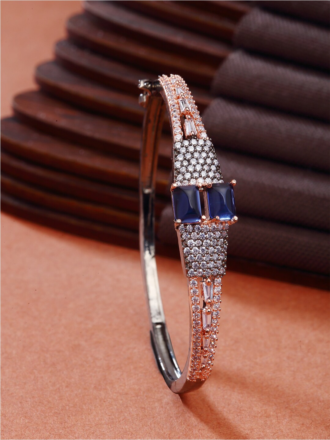 

ZENEME Rose Gold-Plated American Diamond Studded Kada Bracelet