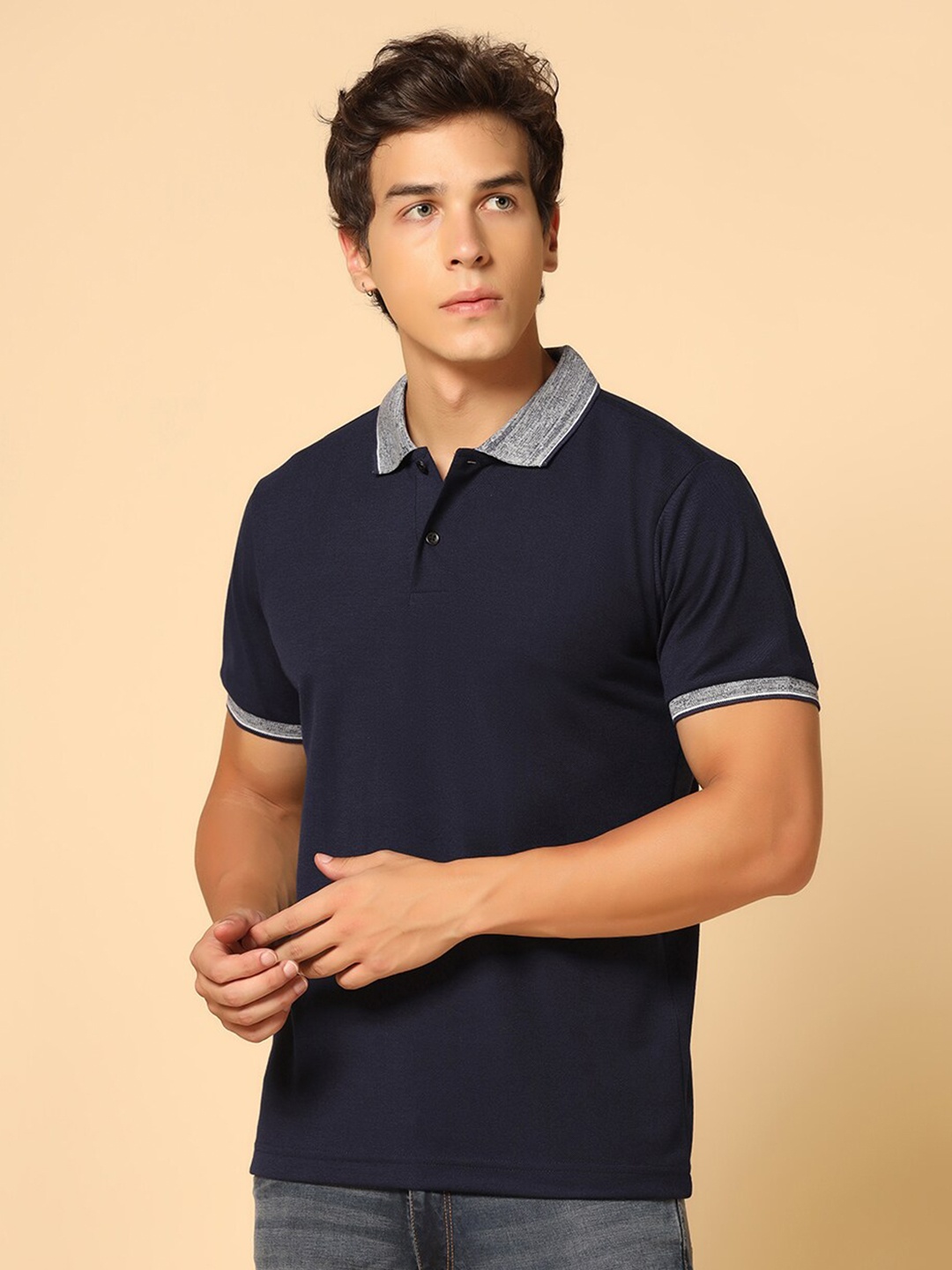 

INKKR Polo Collar Short Sleeves T-Shirt, Navy blue
